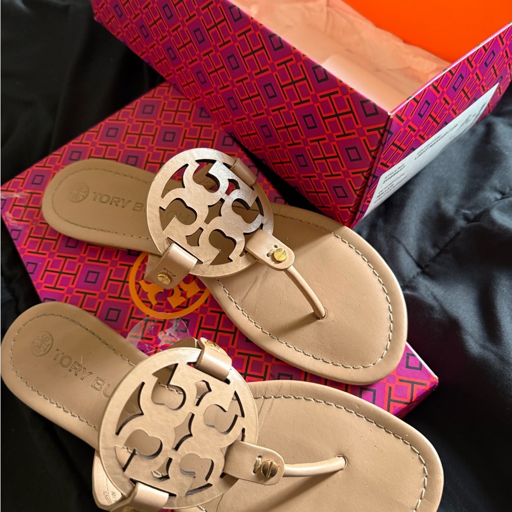 Tory Burch Tan Sandals with Medallion Design